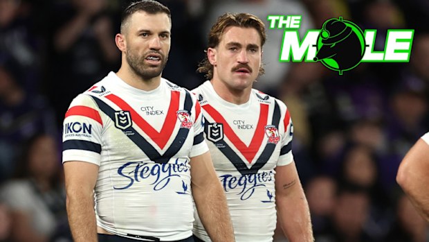 James Tedesco and Connor Watson of the Roosters.