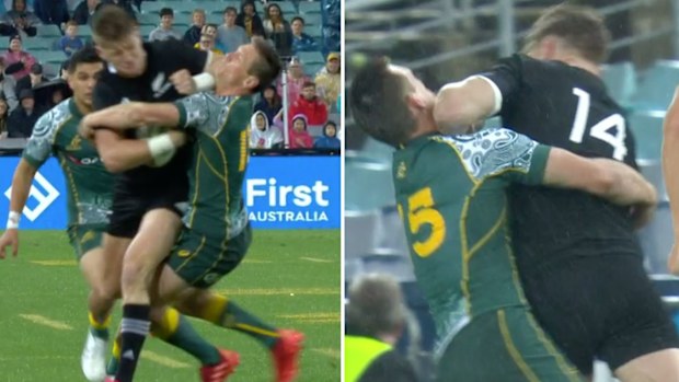 Jordie Barrett receives a yellow card