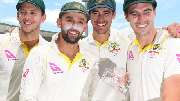 Josh Hazlewood, Nathan Lyon, Mitchell Starc and Pat Cummins starred in Australia's 2017-18 Ashes win.