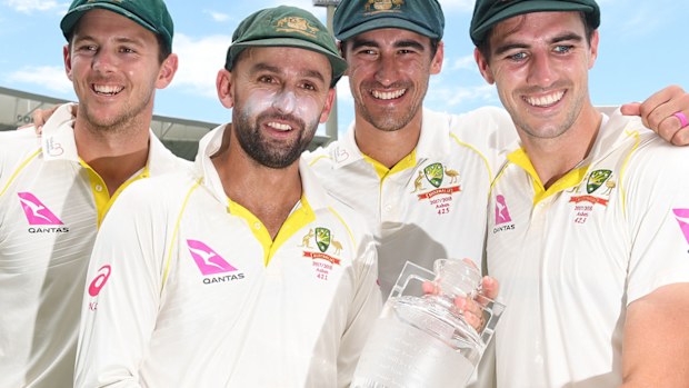 Josh Hazlewood, Nathan Lyon, Mitchell Starc and Pat Cummins starred in Australia's 2017-18 Ashes win.