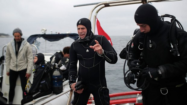 Lead archaeologist for the project Dimitris Kourkoumelis prepares to dive to a 5th Century B.C. shipwreck. 