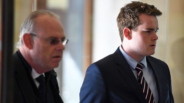 Jean Claude Perrottet (right), the brother of New South Wales Treasurer Dominic Perrottet, arrives at Downing Centre District Court in Sydney last month. (AAP)
