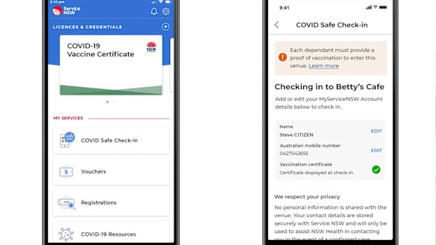 Vaccine passport technology linked to the Service NSW app will be trialled in early October