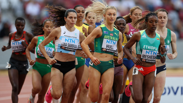 Australian athletics golden girl Jessica Hull in action at the 2023 world titles in Budapest.