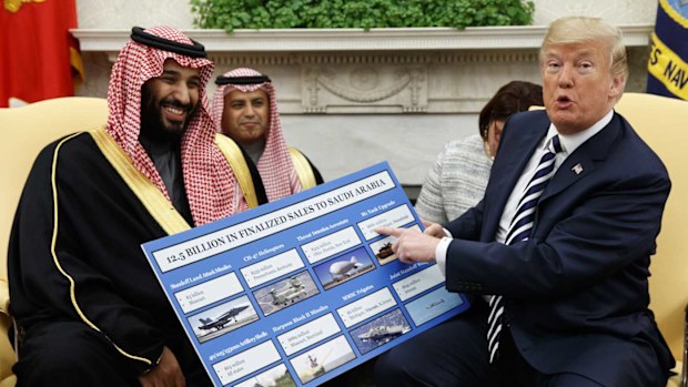 Mohammed bin Salman and Donald Trump in the White House.