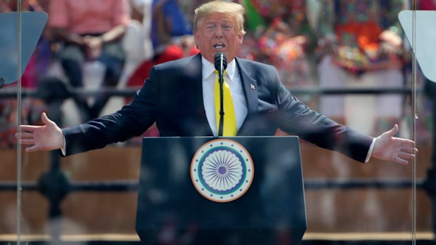Donald Trump addresses the crowd.