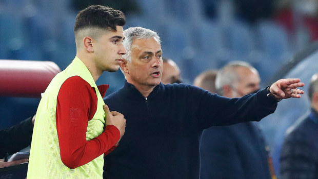 Volpato takes directions from his AS Roma manager Jose Mourinho