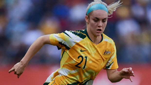 Ellie Carpenter of Australia controls the ball during the International friendly match between the Matildas and Chile