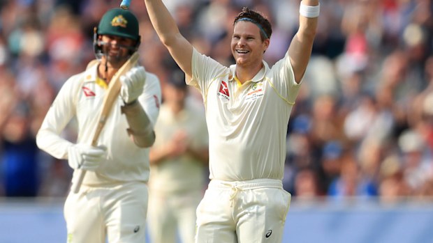 Australia's Steve Smith celebrates his century during day one of the Ashes Test 