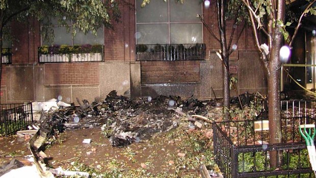 The wreckage of the plane on the ground after the crash.