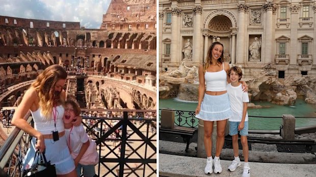 Ashy Bines in Europe with her son Taj