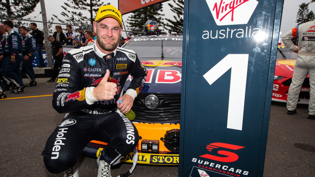 Shane van Gisbergen after his win in Newcastle last year.
