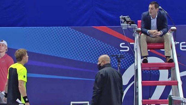 Ilya Ivashka fumes at the chair umpire