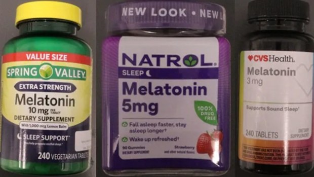 Three of the counterfeit unregistered melatonin products identified by the TGA.
