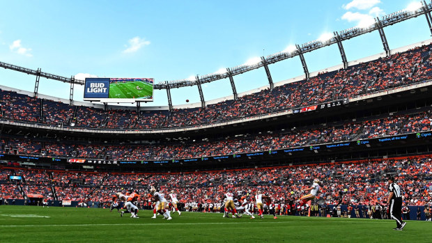 San Francisco 49ers rookie Mitch Wishnowsky punting against Denver