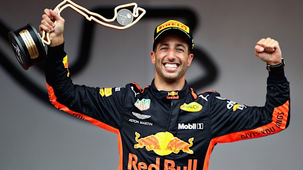 Daniel Ricciardo celebrates his victory at the 2018 Monaco Grand Prix.