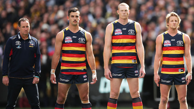 Adelaide Crows players perform power stance