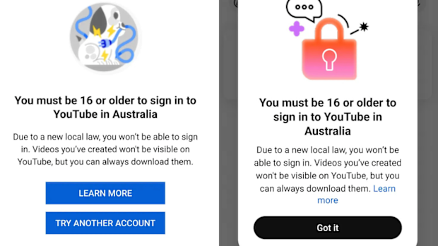 This message will appear for Aussie kids under 16 from December 10 due to Australia's social media ban.