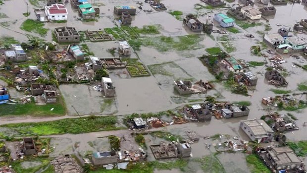 An aerial view of the destruction of homes after Tropical Cyclone Idai.