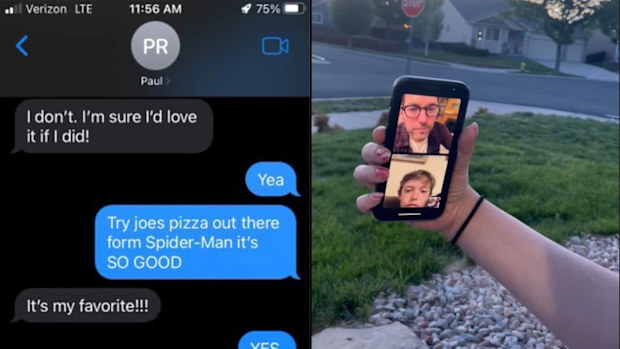 Left: text message screenshot, Right: Facetime call between Brody Ridder and Paul Rudd.
