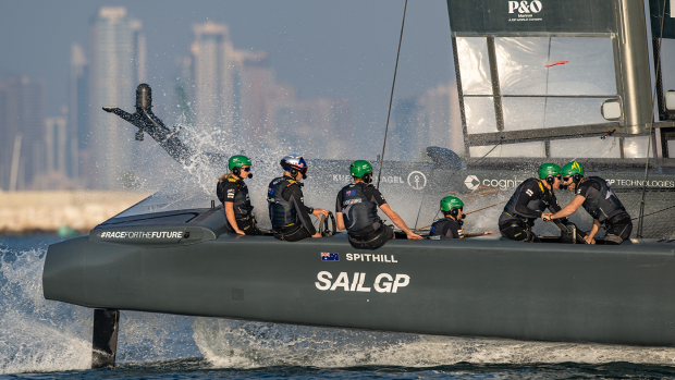 The Australia SailGP Team in action under stand-in driver Jimmy Spithill ahead of the Dubai Sail Grand Prix. 