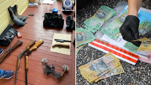Police have seized cash and firearms at a home in Fairfield West.