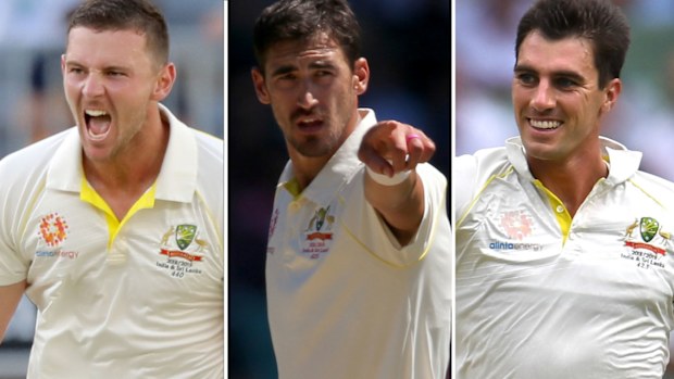 Josh Hazlewood, Mitchell Starc and Pat Cummins