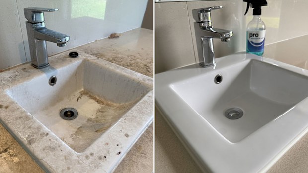 Sink clean  before and after using Clean Like a Pro