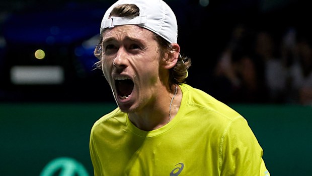 Alex de Minaur beat Botic Van de Zanschulp in three sets in the Davis Cup quarter-final tie