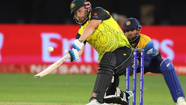 Aaron Finch batting against Sri Lanka.