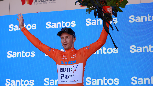 Stephen Williams of the Israel-Premier Tech team wins the Leaders jersey at the Tour Down Under.