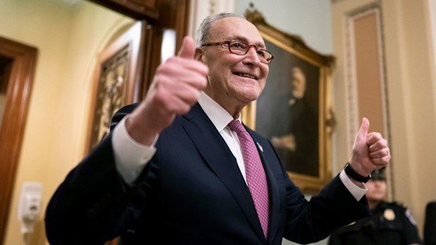 Senate Majority Leader Chuck Schumer was jubilant after Ketanji Brown Jackson was confirmed to the Supreme Court.