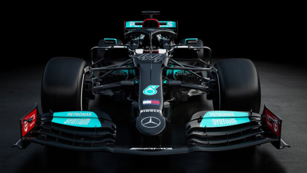 The 2021 Mercedes F1 car, to be driven by Lewis Hamilton and Valtteri Bottas.