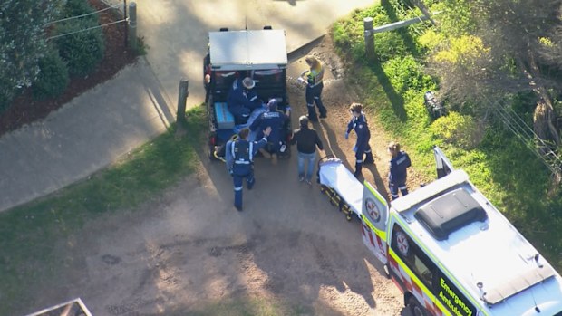 Emergency workers rushed to help the stricken person after a rescue this afternoon.