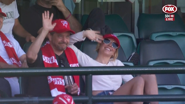 Sydney Sweeney and her dad at the Sydney Swans game, May 3 2026