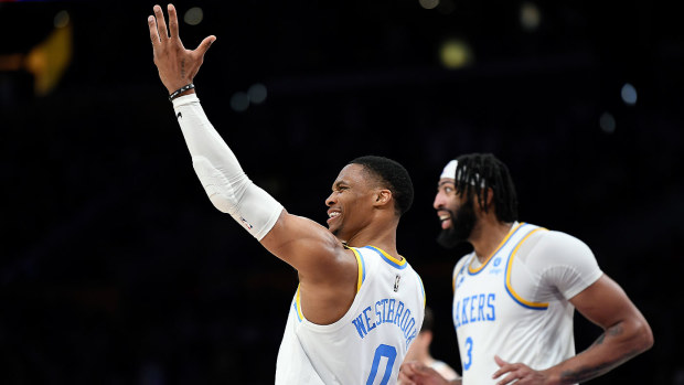Westbrook was all smiles as the Lakers snapped a five-game losing streak to start the season