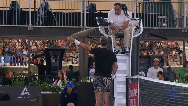 Thanasi Kokkinakis was not impressed with the chair umpire during his clash with Andrey Rublev in Adelaide