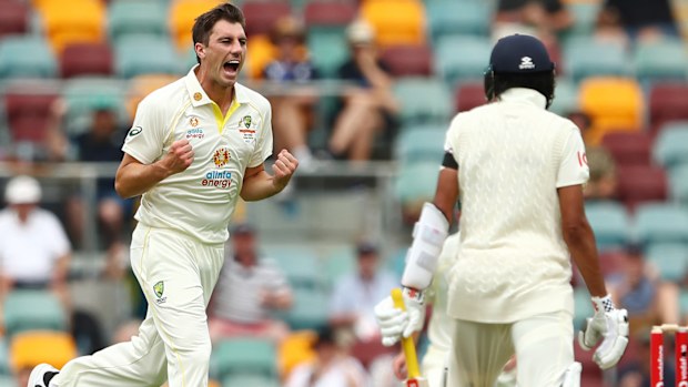 Pat Cummins dismissed Haseeb Hameed on the first day of the first Ashes Test in Brisbane.