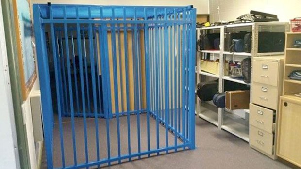The cage used to restrain a Canberra schoolboy with autism. (Supplied)