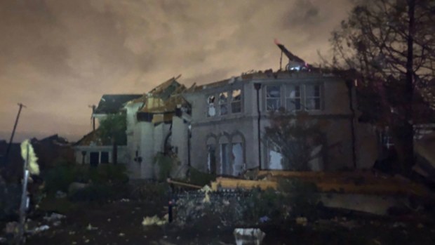 Damage caused to a home in Dallas by a tornado.