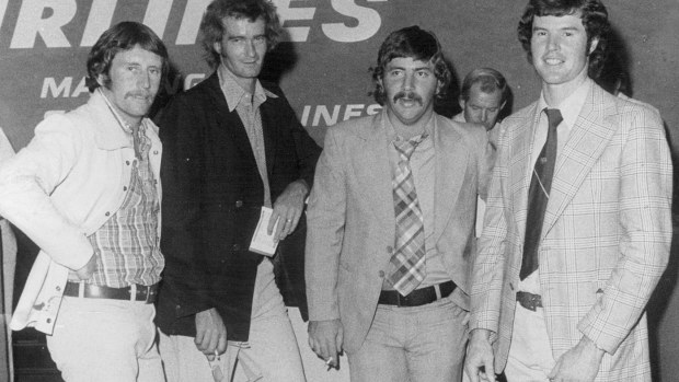 Ian Chappell, Ashley Mallett, Rod Marsh and Ashley Woodcock in 1974.