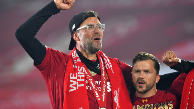 Jurgen Klopp, Manager of Liverpool celebrates