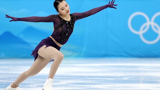 Yi Zhu of Team China skates during the Women Single Skating Short Program Team Event on day two of the Beijing 2022 Winter Olympic Games.
