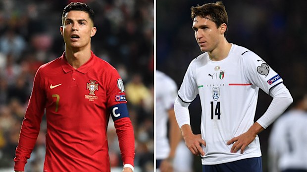 Portugal's Cristiano Ronaldo, Italy's  Federico Chiesa 