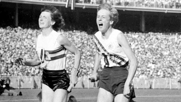 Betty Cuthbert (right) in action at the Melbourne 1956 Olympics.