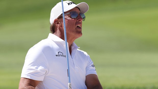 Phil Mickelson in action during the PIF Saudi International at Royal Greens Golf & Country Club on February 05, 2022