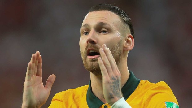 Australia's Martin Boyle reacts during the World Cup 2022 qualifying play-off soccer match between Australia and Peru.