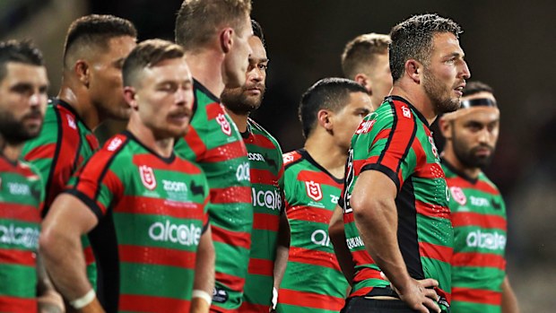 South Sydney players look dejected after being defeated by Canberra