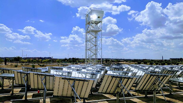 Solar radiation is seen hitting the tower where the reactor is stored.