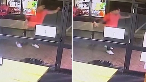 Surveillance footage shows Dylan Walker outside an Italian restaurant last night.
